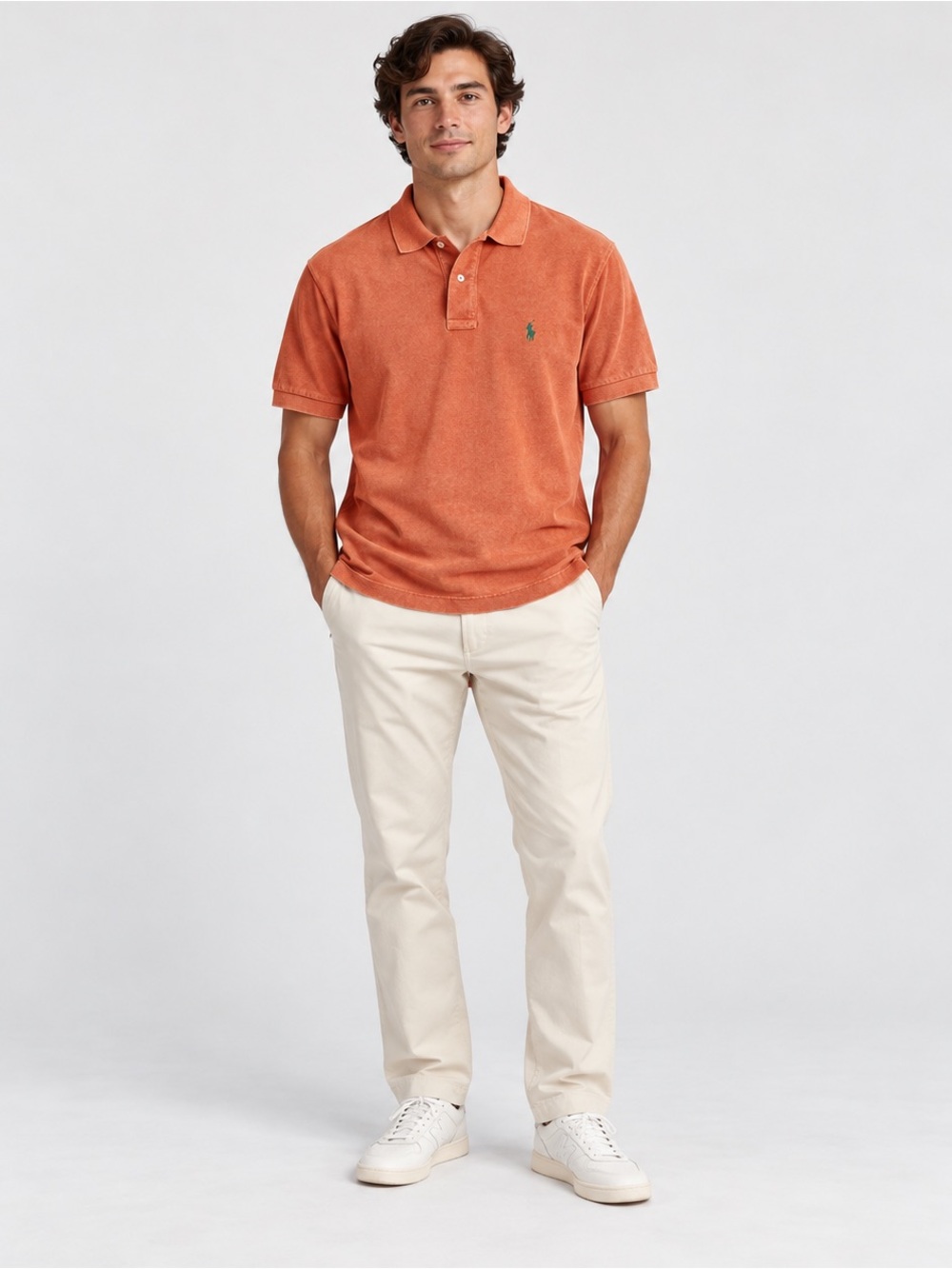 Polo Ralph Lauren Men’s L Coral Orange Green Pony Polo Shirt